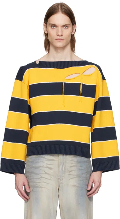 Charles Jeffrey Loverboy Yellow & Navy Slash Stripe Sweater In Yellow + Navy