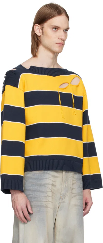 Charles Jeffrey Loverboy Yellow & Navy Slash Stripe Sweater In Yellow + Navy
