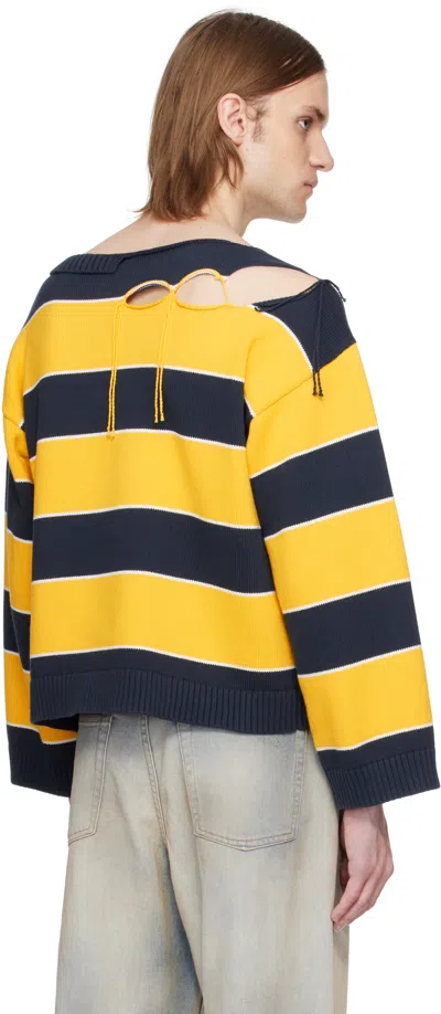 Charles Jeffrey Loverboy Yellow & Navy Slash Stripe Sweater In Yellow + Navy