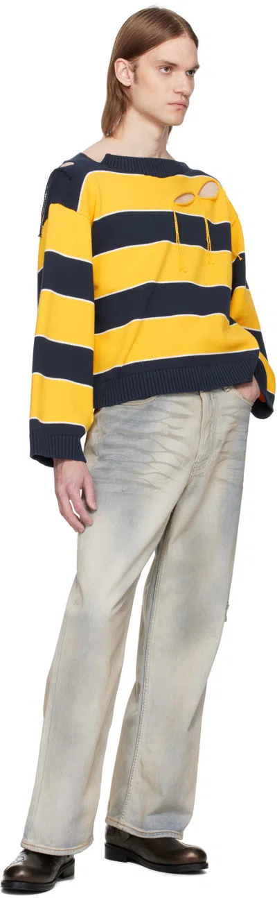 Charles Jeffrey Loverboy Yellow & Navy Slash Stripe Sweater In Yellow + Navy