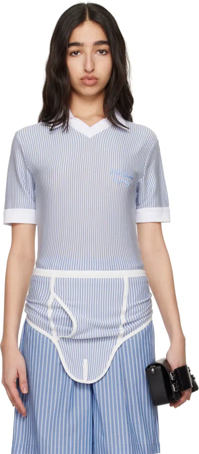 Charles Jeffrey Loverboy White & Blue Cheeky Onesie Bodysuit In White Stripe