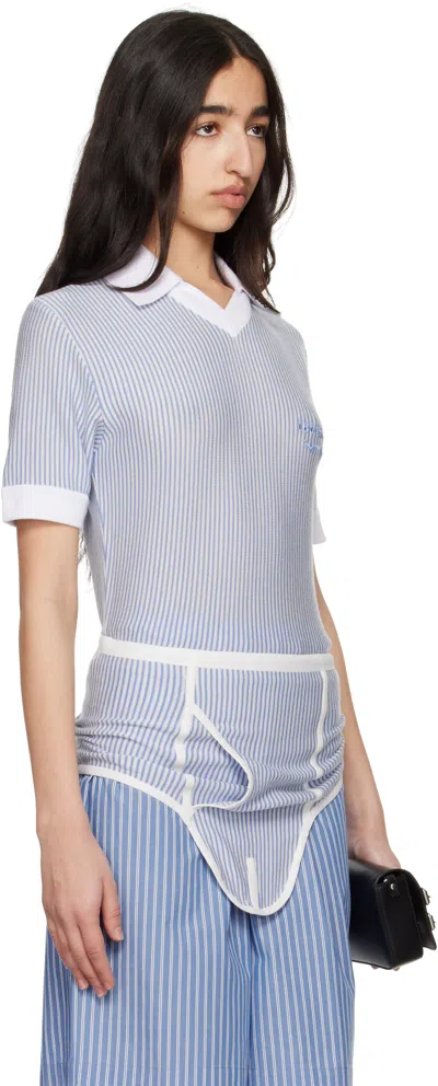 Charles Jeffrey Loverboy White & Blue Cheeky Onesie Bodysuit In White Stripe