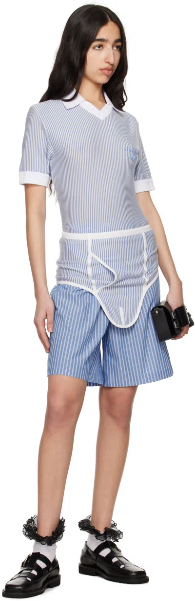 Charles Jeffrey Loverboy White & Blue Cheeky Onesie Bodysuit In White Stripe