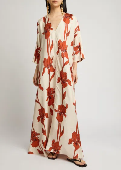 La Doublej La Double J Muumuu Printed Silk-satin Maxi Dress In Multicoloured