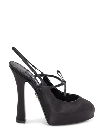 Dolce & Gabbana Vally 105 Satin Slingback Pumps In Black