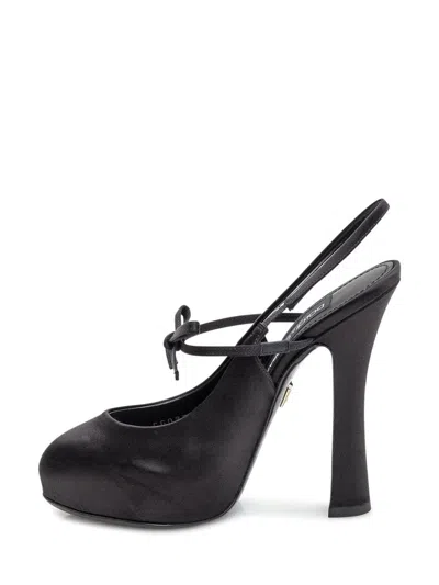 Dolce & Gabbana Vally 105 Satin Slingback Pumps In Black