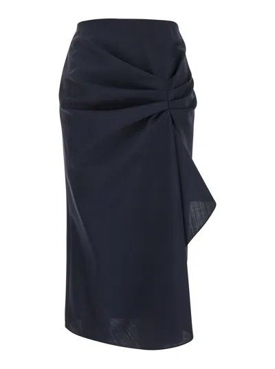 Alexander Mcqueen Blue Skirt With Asymmetric Design And Front Seam With Pleats In Wool And Mohair Blend Woman In Blu