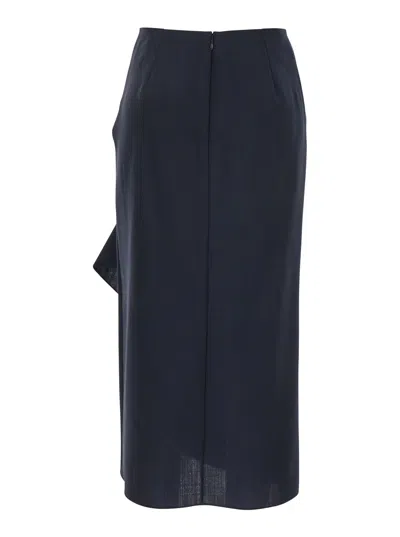 Alexander Mcqueen Blue Skirt With Asymmetric Design And Front Seam With Pleats In Wool And Mohair Blend Woman In Blu