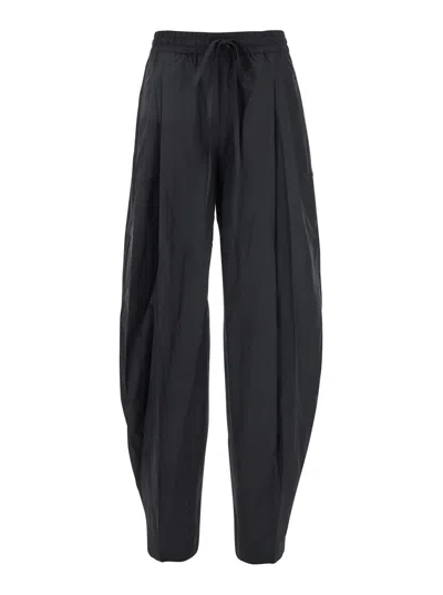 The Andamane Black Pants With Cannon Pleats And Elastic Waist With Drawstring In Cotton Blend Woman In Black