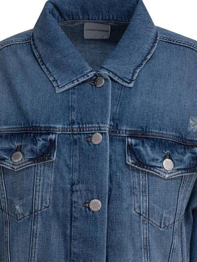 Pinko Distressed Denim Jacket In Blue