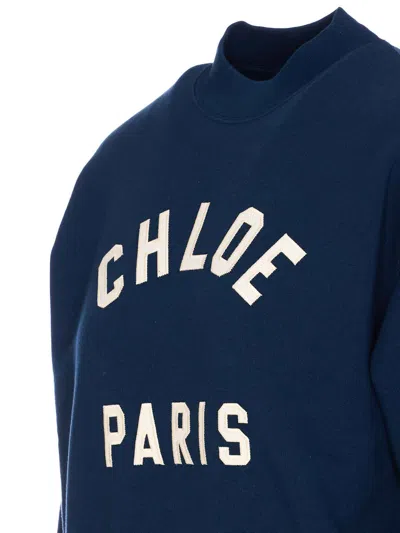 Chloé Crew Neck Logo Sweater In Blue