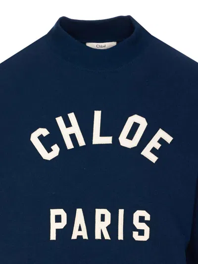 Chloé Crew Neck Logo Sweater In Blue