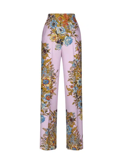 Etro Floral High-rise Silk Wide-leg Pants In Pink