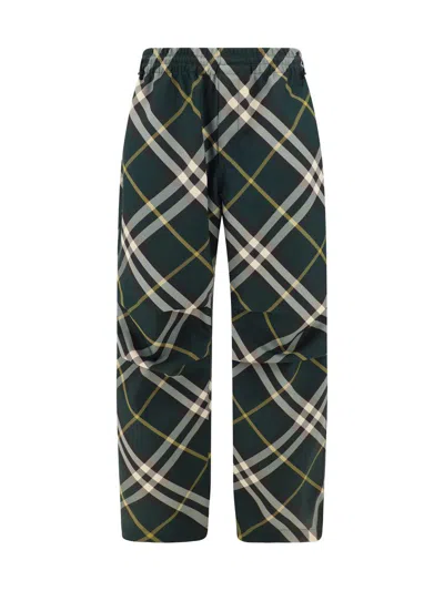 Burberry Men's Check Pattern Trousers With Elastic Waist And Drawstring In Green