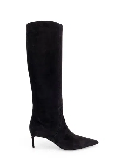 Dolce & Gabbana Black High Boots With Dg Logo In Suede Woman In Black