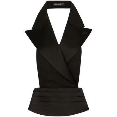 Dolce & Gabbana Black Double-breasted Vest With Rear Cut-out In Silk And Wool Woman In Black