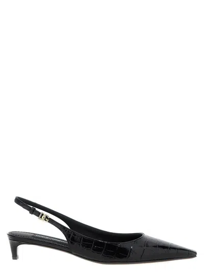 Dolce & Gabbana Mun 30 Croc-embossed Leather Slingback Pumps In Black