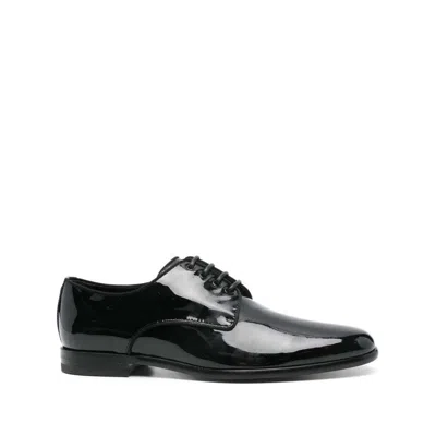 Dolce & Gabbana Black Leather Raffaello Lace-up Shoes In Black