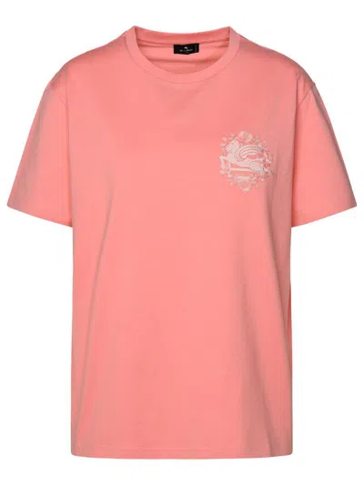 Etro Light Pink Logo Embroidery T-shirt In Pink
