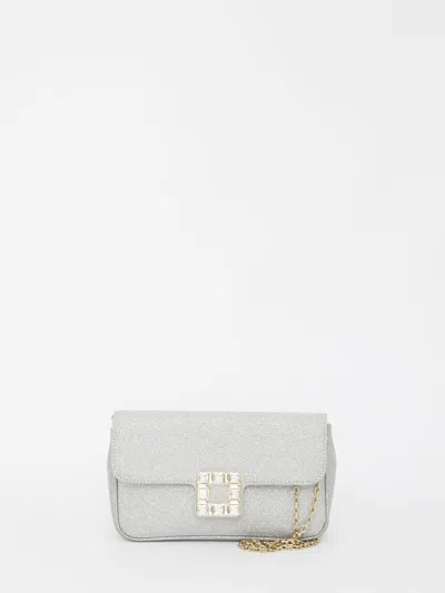 Roger Vivier Jeu De Fille Glittered Clutch In Silver