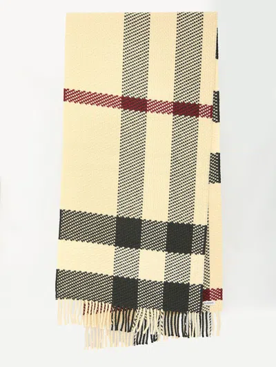 Shop Burberry Check Wool Scarf In Beige