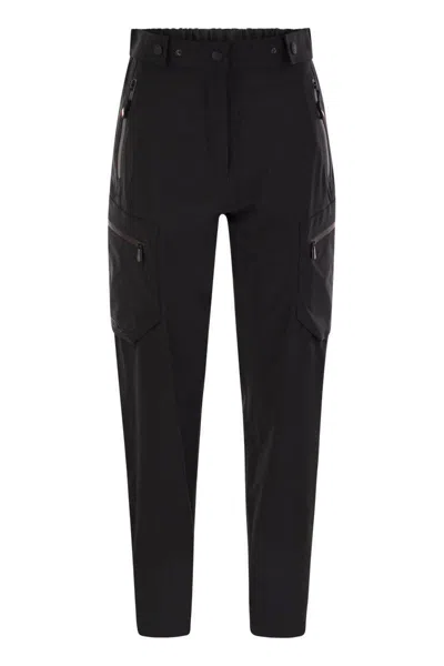 Moncler Grenoble Black Cargo Pants With Adjustable Waist In Stretch Fabric Woman In Black