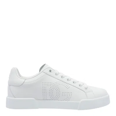 Dolce & Gabbana Women Portofino Low-top Leather Sneakers With Lateral Monogram In White