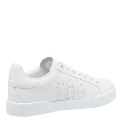 Dolce & Gabbana Women Portofino Low-top Leather Sneakers With Lateral Monogram In White