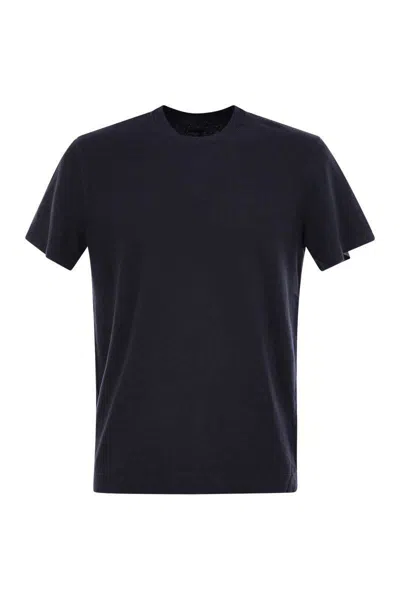 Fedeli Stretch Linen Short-sleeved T-shirt In Blue