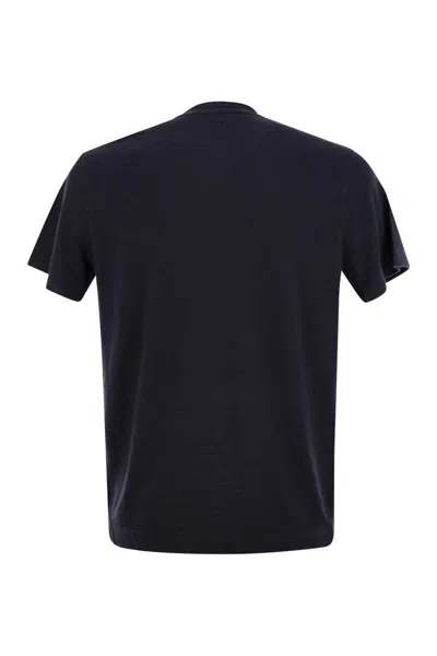 Fedeli Stretch Linen Short-sleeved T-shirt In Blue
