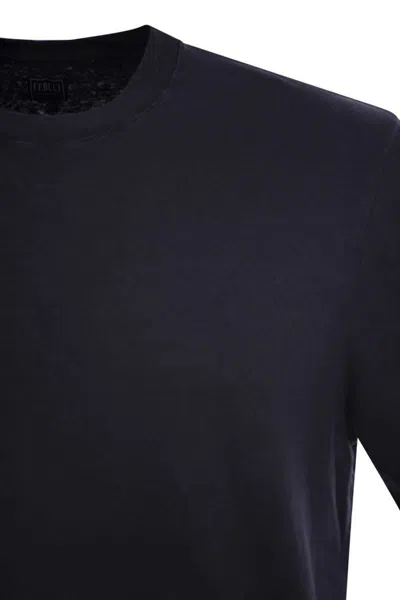 Fedeli Stretch Linen Short-sleeved T-shirt In Blue