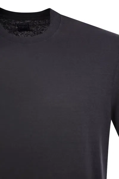 Fedeli Stretch Linen Short-sleeved T-shirt In Grey