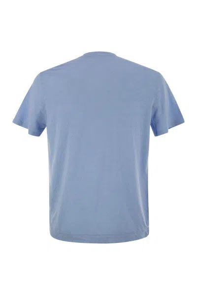 Fedeli Stretch Linen Short-sleeved T-shirt In Blue