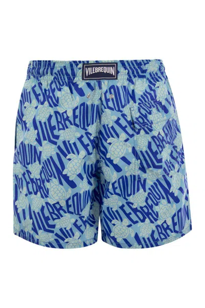 Vilebrequin Printed Recycled Polyamide Swim Shorts In Bluette