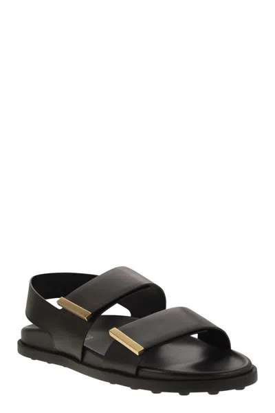 Tod's Women Sandal With Two Leather Straps In Black