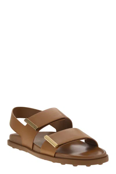 Tod's Women's Sandal With Two Leather Straps In Brown