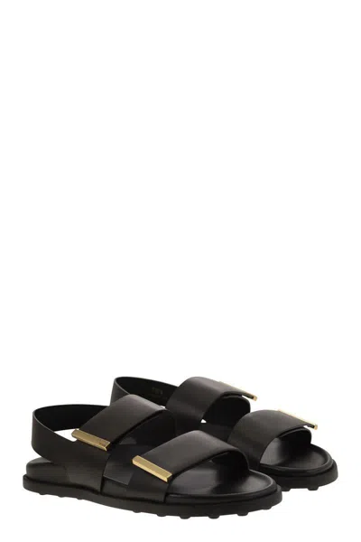 Tod's Women Sandal With Two Leather Straps In Black