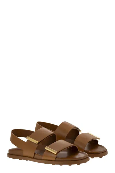 Tod's Women's Sandal With Two Leather Straps In Brown