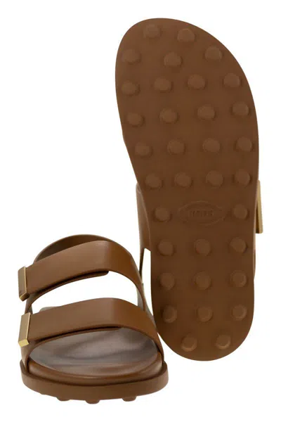 Tod's Women's Sandal With Two Leather Straps In Brown
