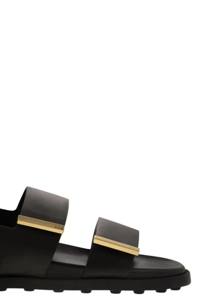 Tod's Women Sandal With Two Leather Straps In Black