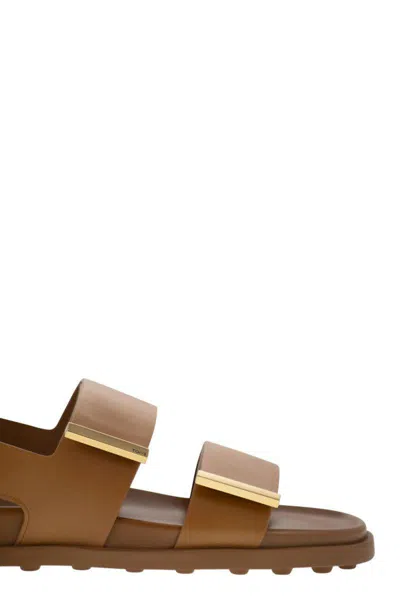 Tod's Women's Sandal With Two Leather Straps In Brown