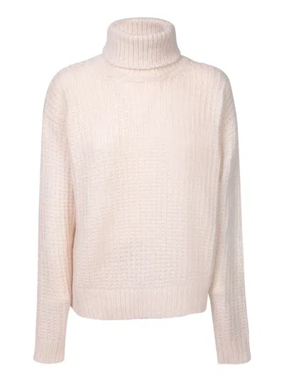 Gucci Turtleneck Cashmere Blend Pullover With Ton Sur Ton Logo In White