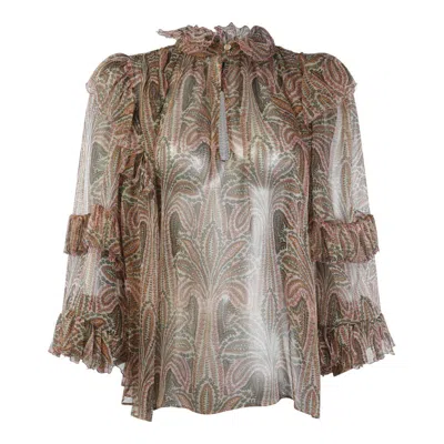 Etro Ruffled Paisley-print Silk Blouse In White