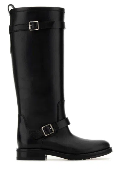 Saint Laurent Biork Leather Buckle Biker Boots In Black