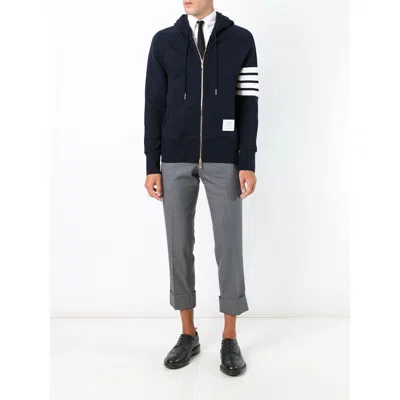 Thom Browne Mens Navy Four-bar Zipped Cotton-jersey Hoody