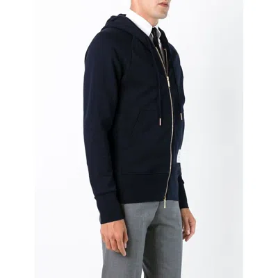 Thom Browne Mens Navy Four-bar Zipped Cotton-jersey Hoody