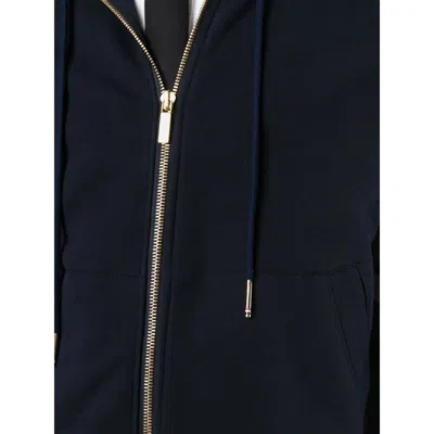Thom Browne Mens Navy Four-bar Zipped Cotton-jersey Hoody