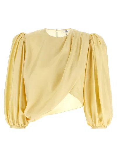 Chloé Draped Wrap-effect Cropped Silk-satin Blouse