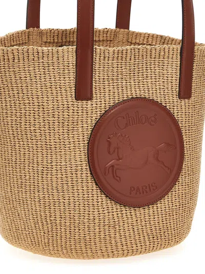 Chloé Beige Large Horse Medal Basket Tote
