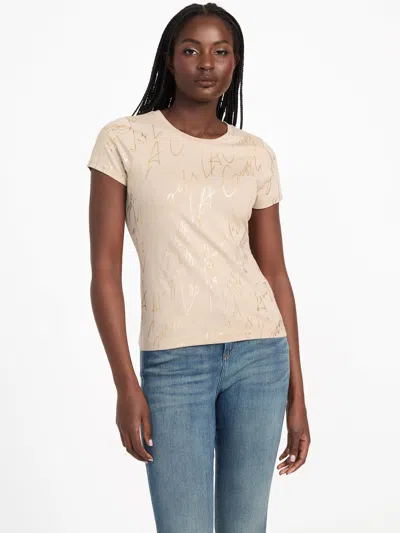 Guess Factory Lizza Embroidered Logo Tee In Beige